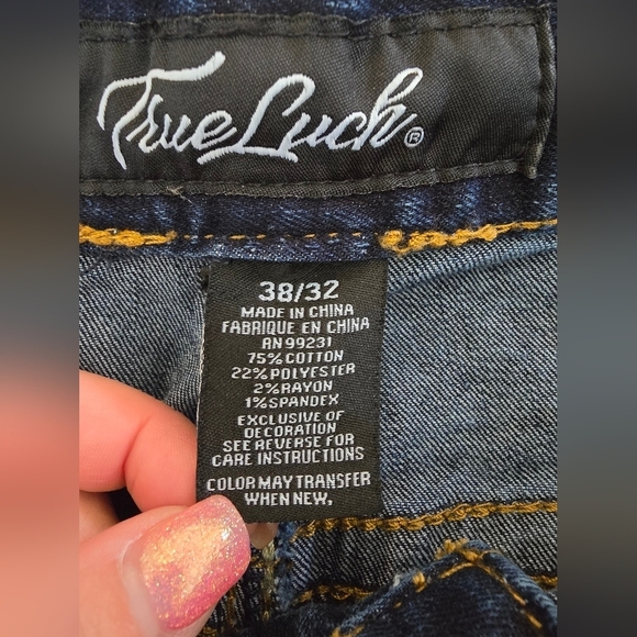 True Luck Men's Datk Wash Bootcut Jeans Size 38/32 - Picture 2 of 7